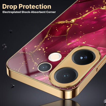 Vivo V60 5G Luxury Crimson Marble Gold Electroplated Glass Phone Back Case