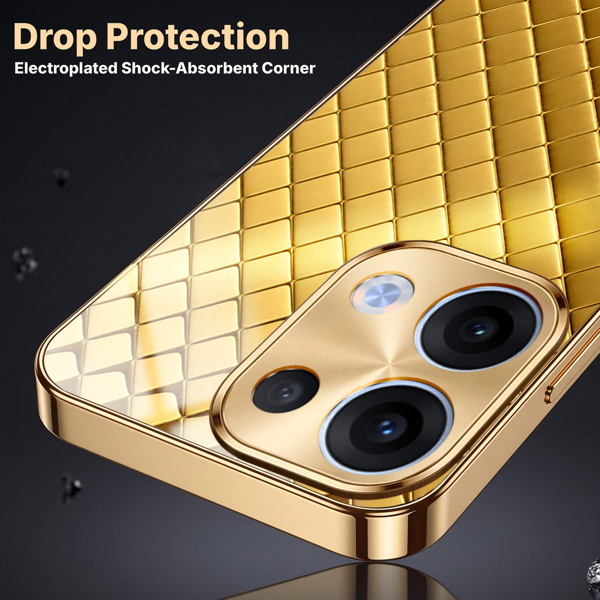 Oppo Reno 13 5G Golden Criss Cross Gold Electroplated Glass Phone Back Case