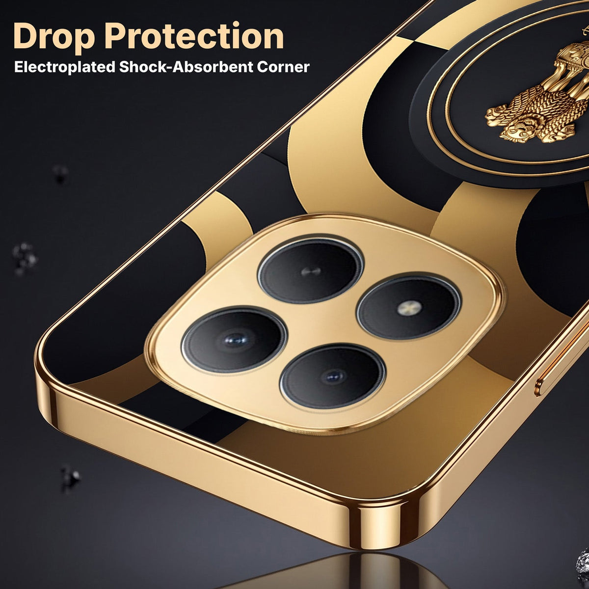 Redmi Note 15 Pro+ 5G Royal Emblem Gold Electroplated Glass Phone Back Case