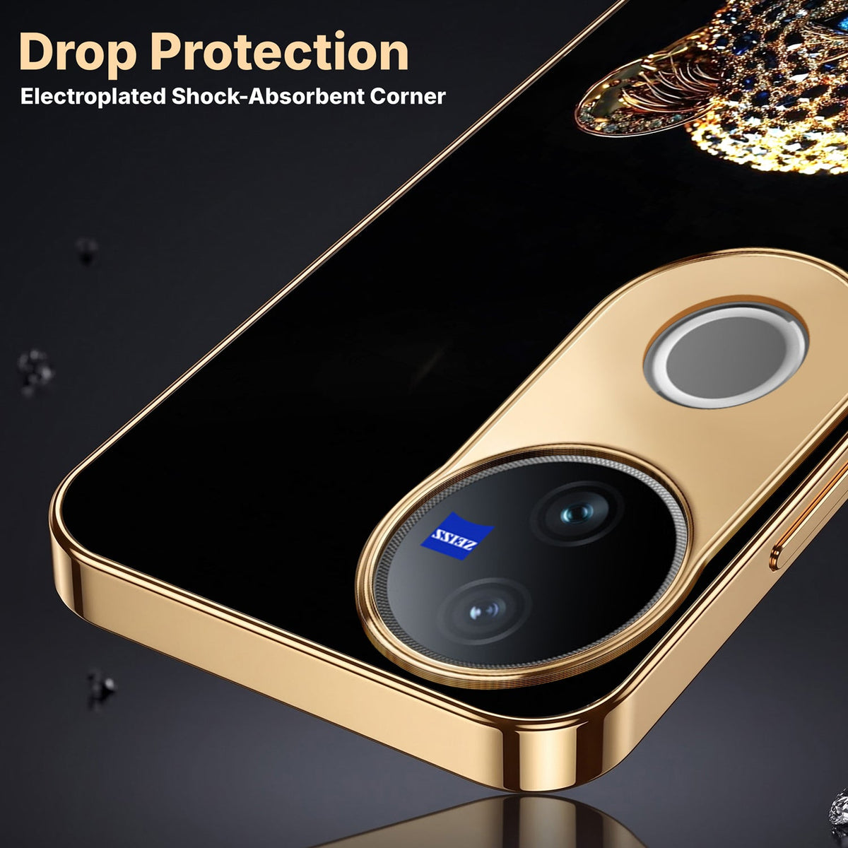 Vivo V50 5G Panther Gold Electroplated Glass Phone Back Case