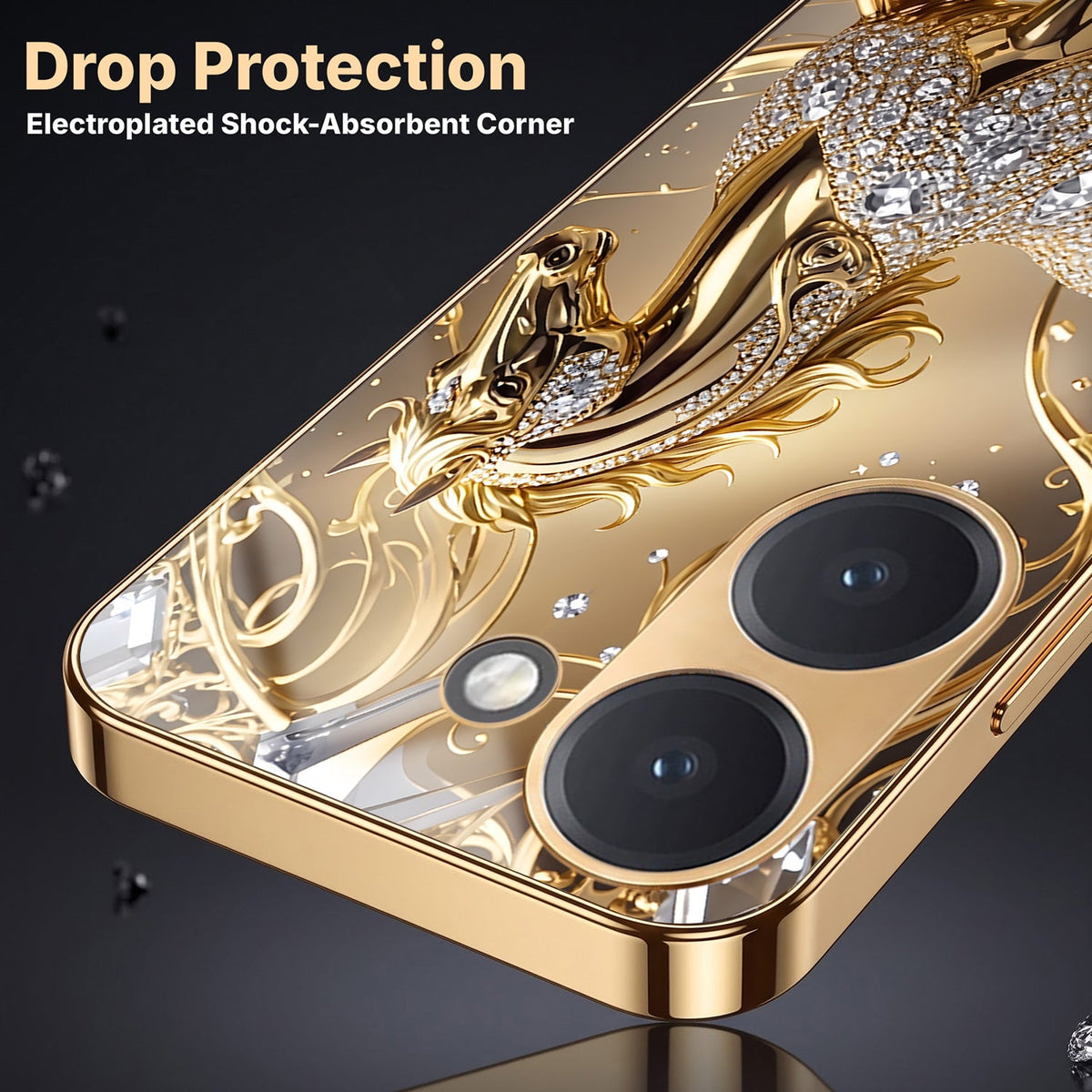 Poco X8 Pro 5G Luxury Horse Texture Gold Electroplated Glass Phone Back Case