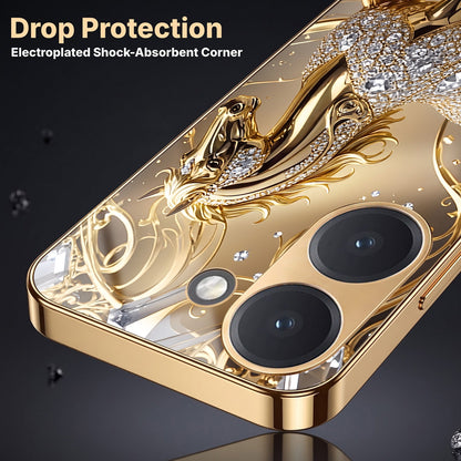 Poco X8 Pro 5G Luxury Horse Texture Gold Electroplated Glass Phone Back Case