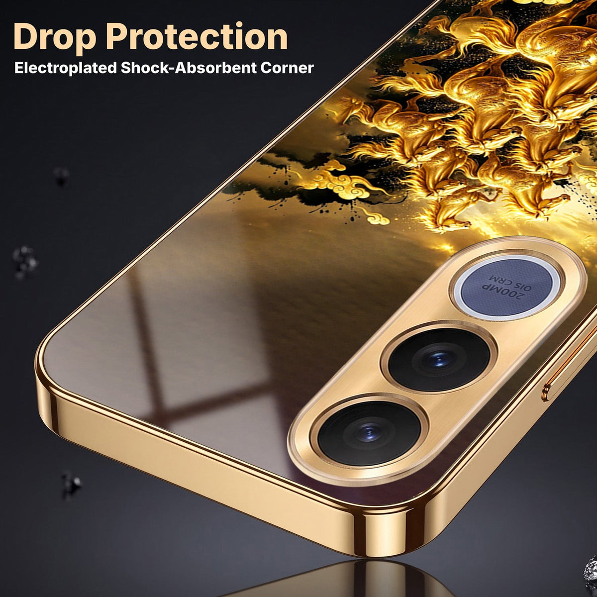 Vivo V70 FE 5G Celestial Seven Horses Gold Electroplated Glass Phone Back Case