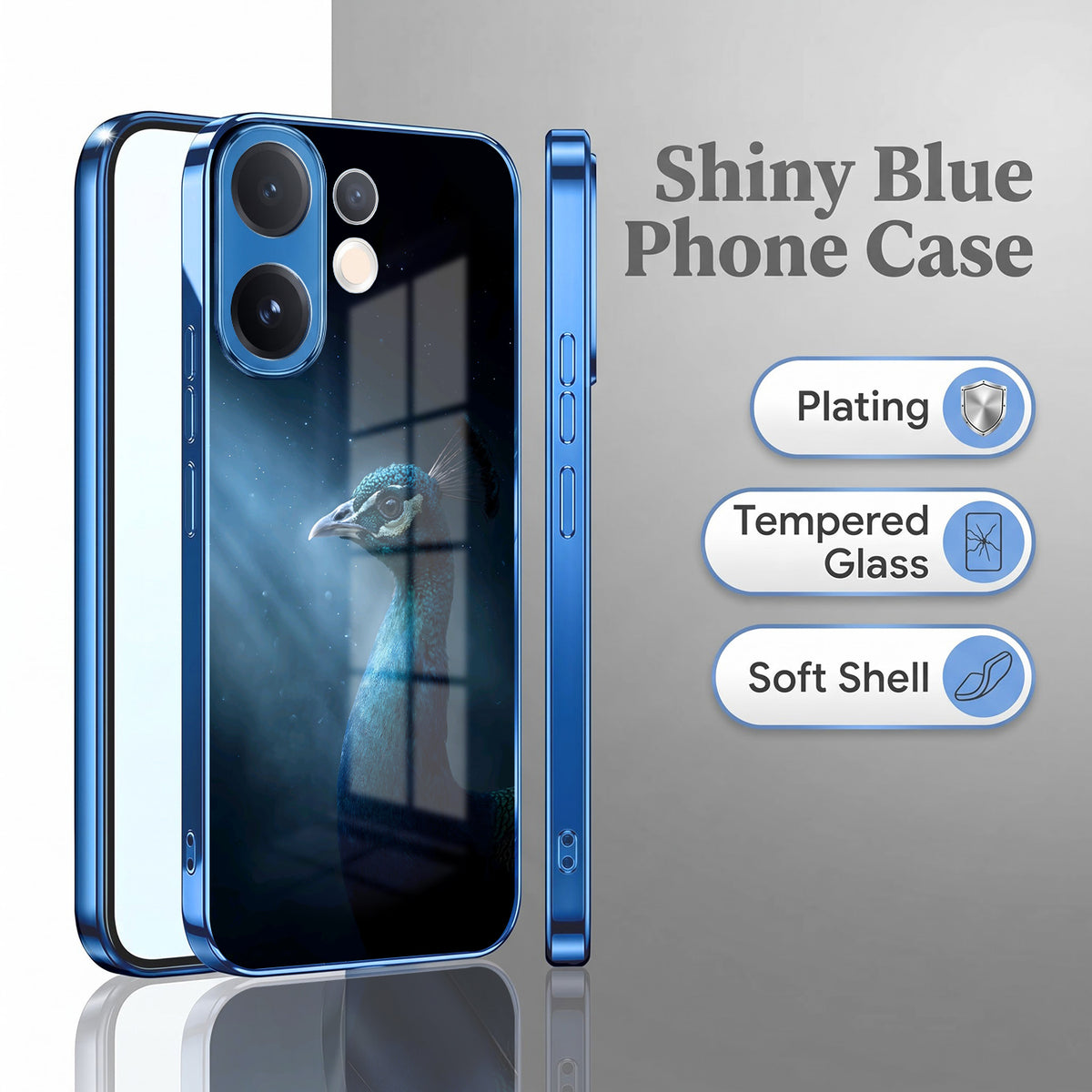 Vivo V60 5G Royal Peacock Blue Electroplated Glass Phone Back Case