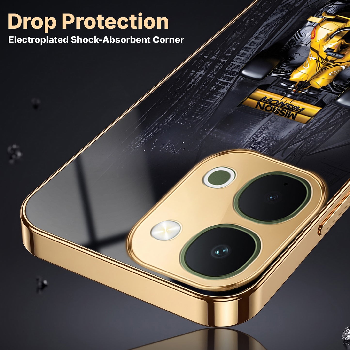 Vivo T5x 5G F1 Racing Car Gold Electroplated Glass Phone Back Case