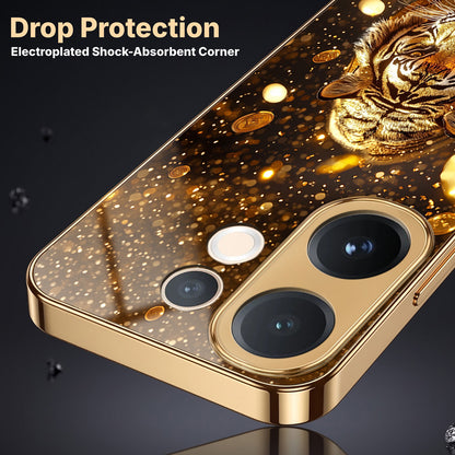 Vivo V60 5G Luxury Tiger Gold Electroplated Glass Phone Back Case