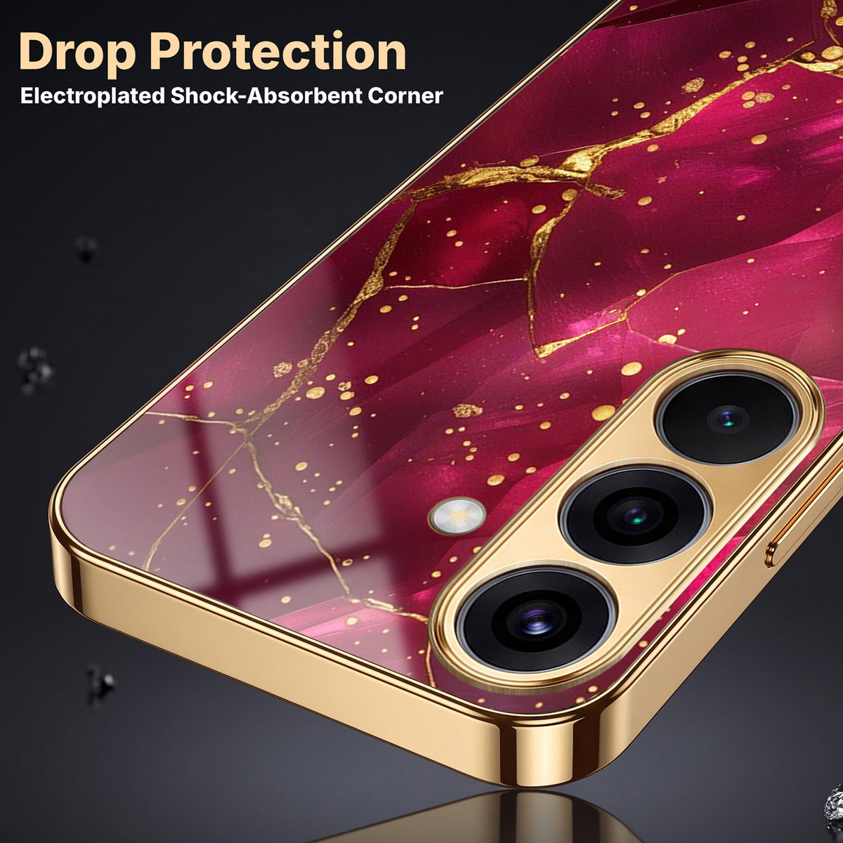 Samsung Galaxy A36 5G Luxury Crimson Marble Gold Electroplated Glass Phone Back Case