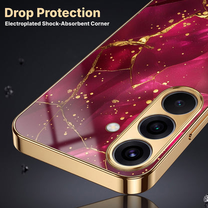 Samsung Galaxy A36 5G Luxury Crimson Marble Gold Electroplated Glass Phone Back Case