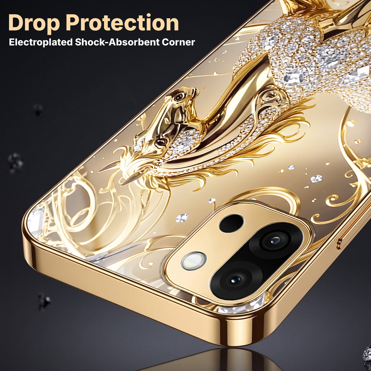 OnePlus 13s 5G Luxury Horse Texture Gold Electroplated Glass Phone Back Case