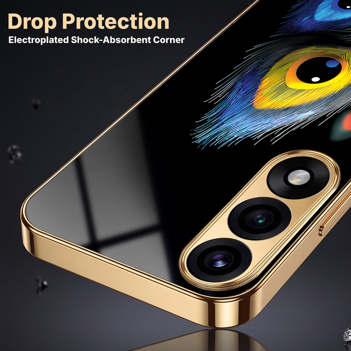 Oneplus Nord 5 5G Multi-Feather Peacock Gold Electroplated Glass Phone Back Case
