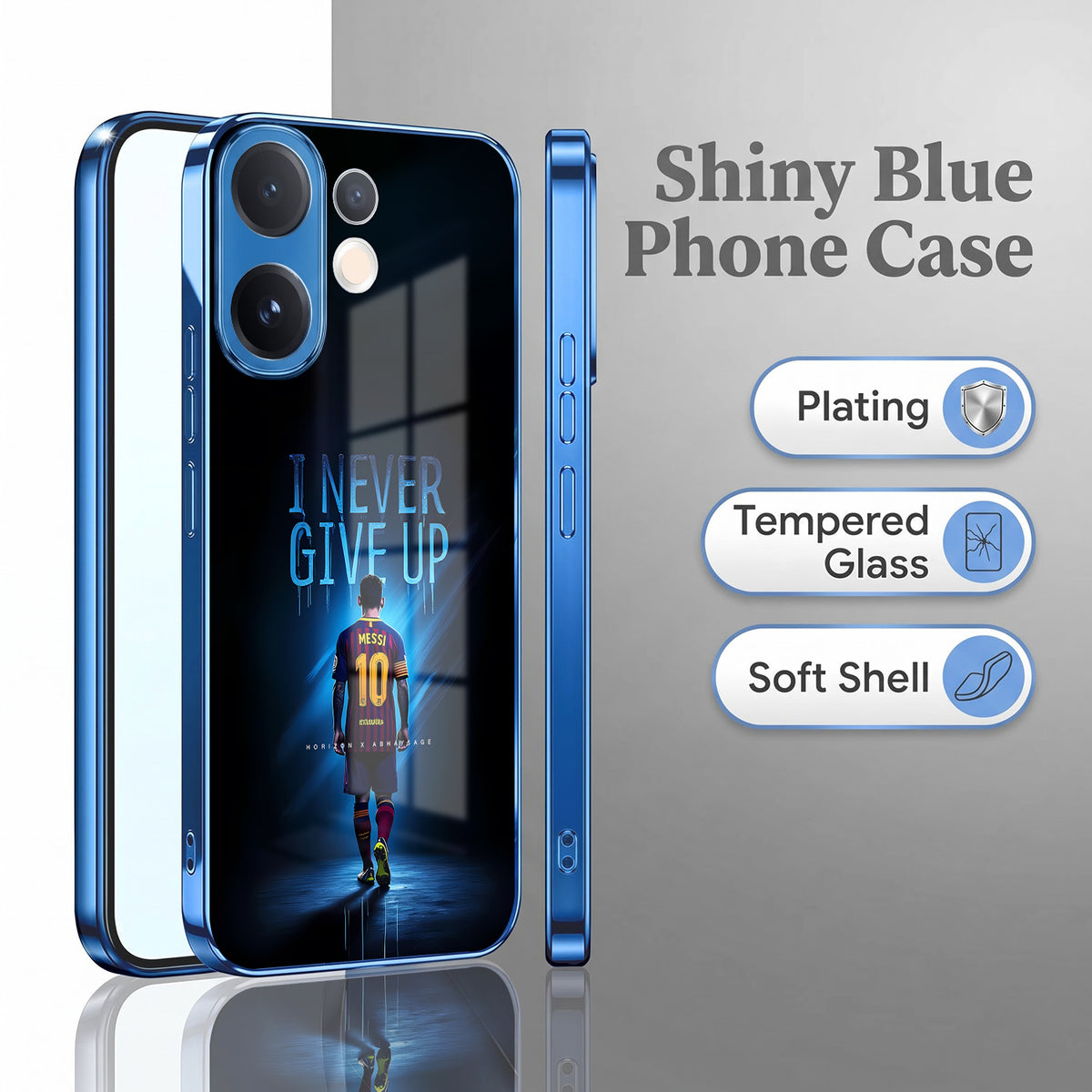 Vivo V60 5G Never Give Up Blue Electroplated Glass Phone Back Case