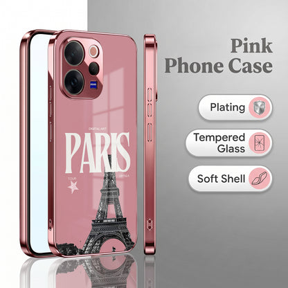 Vivo V70 5G Luxury Paris Tower Pink Electroplated Glass Phone Back Case