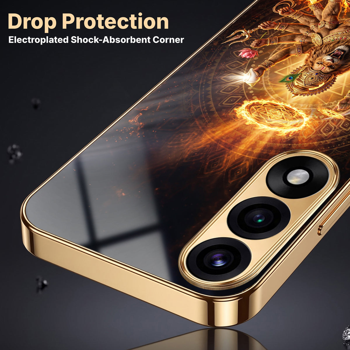 Oneplus Nord 5 5G Lord Narasimha Gold Electroplated Glass Phone Back Case