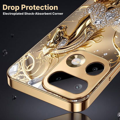 Realme 16 Pro+ 5G Luxury Horse Texture Gold Electroplated Glass Phone Back Case