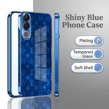 Vivo V70 FE 5G Luxury Monogram Blue Electroplated Glass Phone Back Case