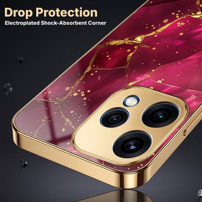 Oppo Reno 15 5G Luxury Crimson Marble Gold Electroplated Glass Phone Back Case