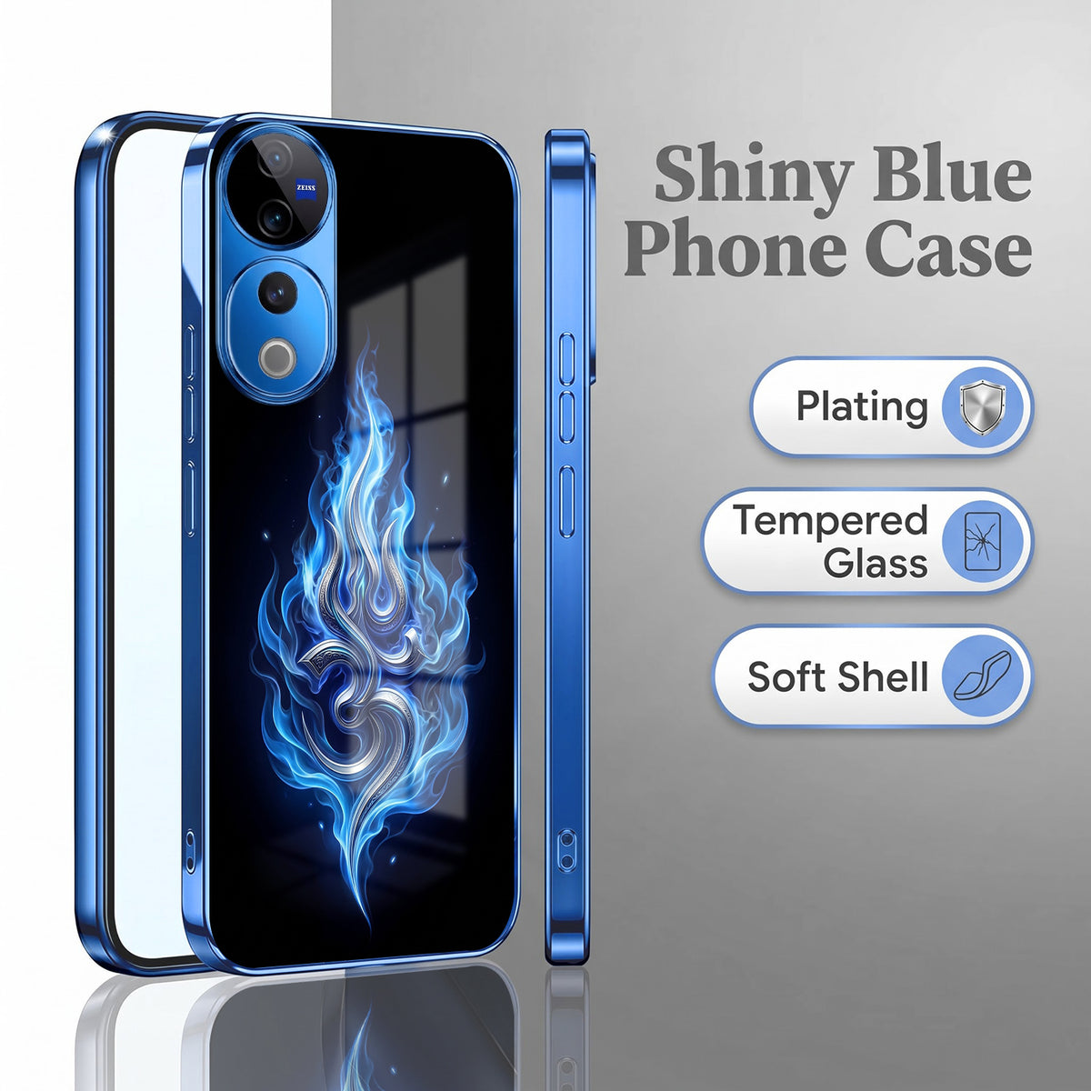 Vivo V40 Pro 5G Blue Flame OM Blue Electroplated Glass Phone Back Case