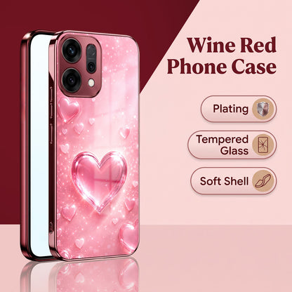 Oppo Reno 14 5G Luxury 3D Jelly Heart Pink Electroplated Glass Phone Back Case