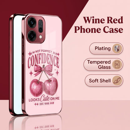 Oppo Reno 14 5G Luxury Cherry Bow Pink Electroplated Glass Phone Back Case