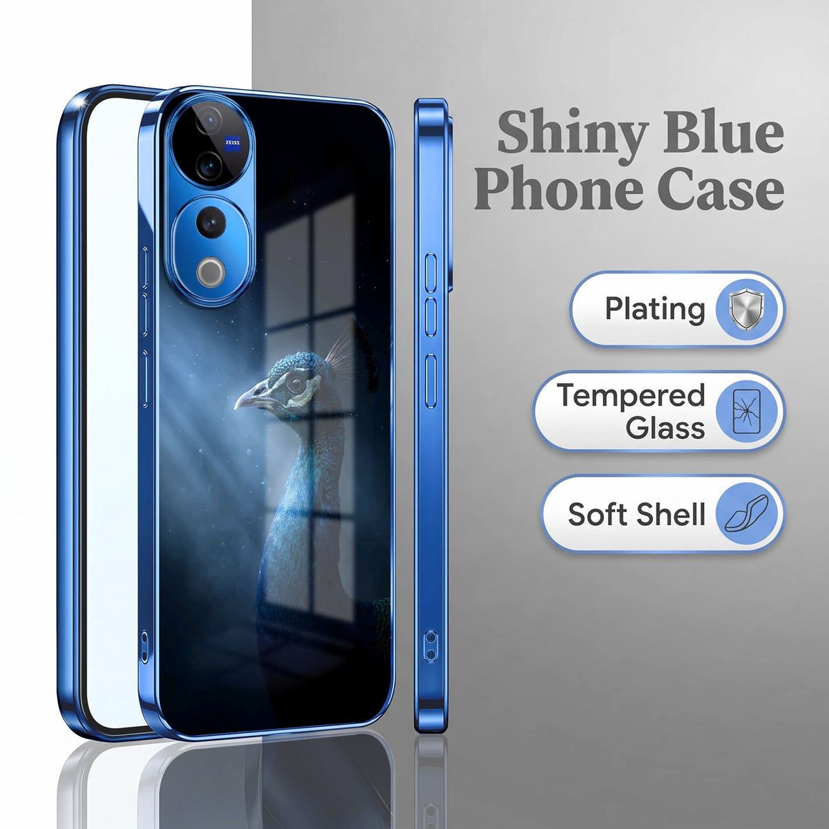 Vivo V40 Pro 5G Royal Peacock Blue Electroplated Glass Phone Back Case