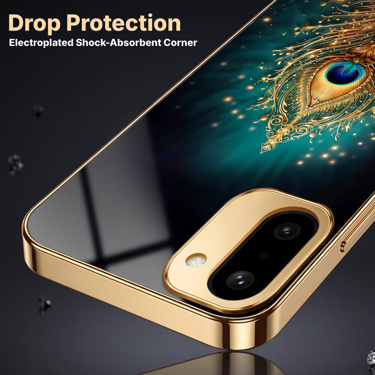 OnePlus 15R 5G Golden Peacock Feather Gold Electroplated Glass Phone Back Case