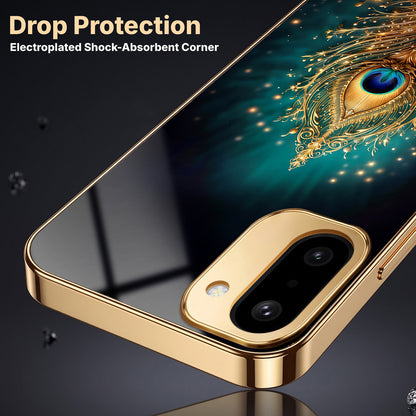OnePlus 15R 5G Golden Peacock Feather Gold Electroplated Glass Phone Back Case