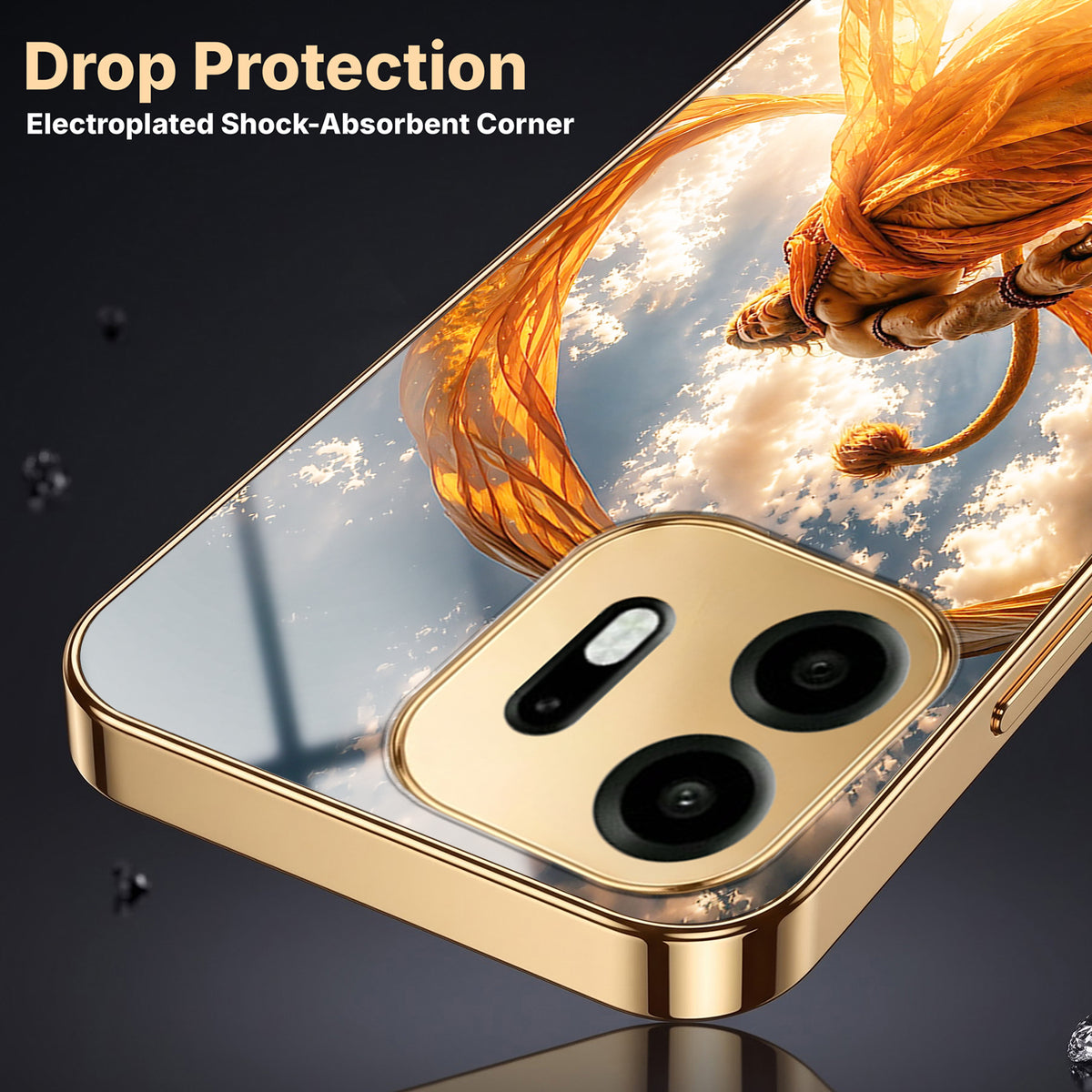 OnePlus N6 5G Divine Hanuman Gold Electroplated Glass Phone Back Case