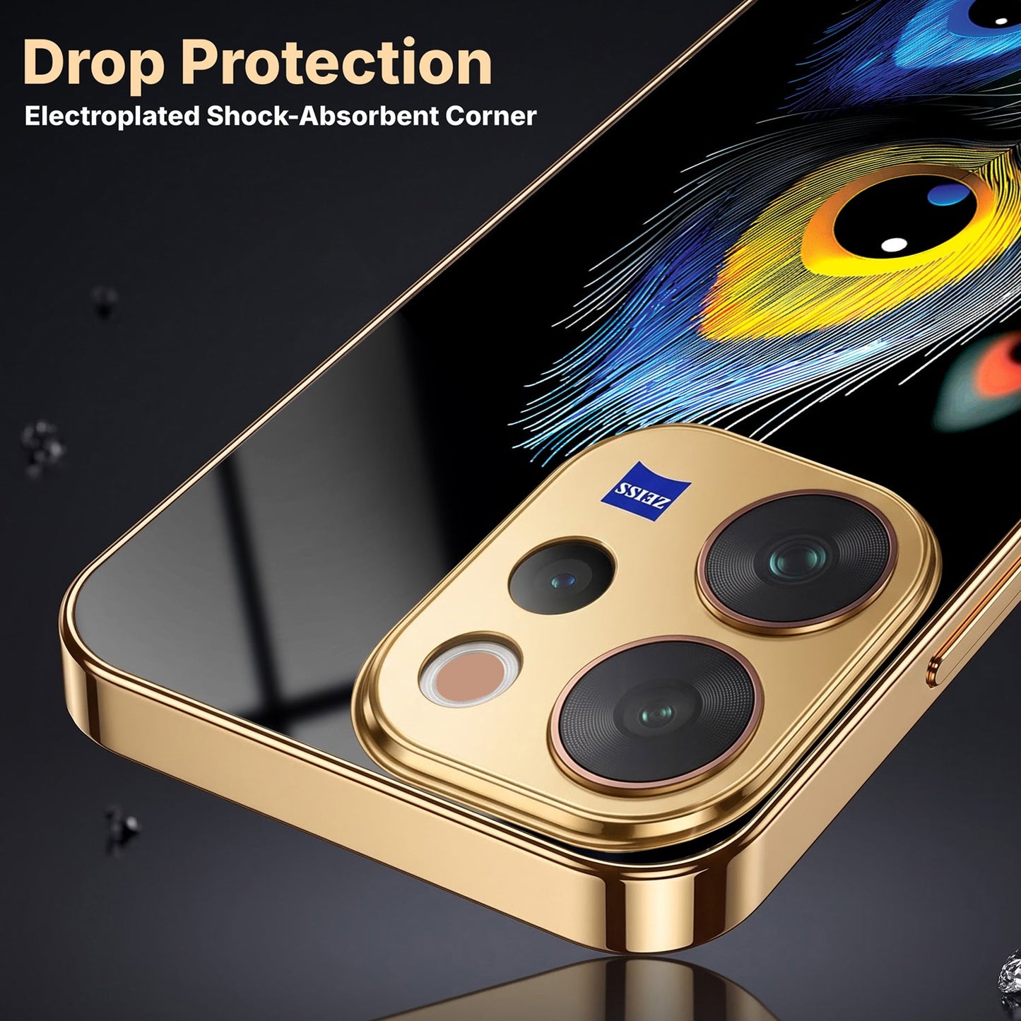 Vivo V70 5G Premium Peacock Feather Gold Electroplated Glass Phone Back Case