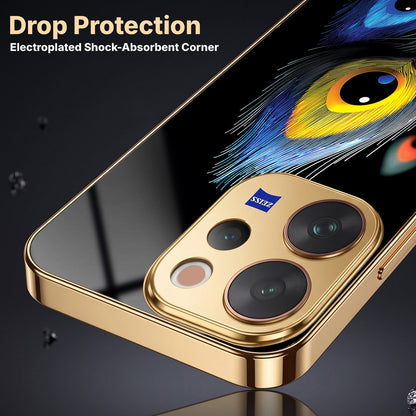 Vivo V70 5G Premium Peacock Feather Gold Electroplated Glass Phone Back Case