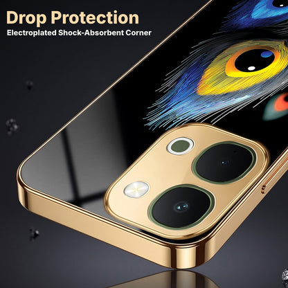 Vivo Y51 Pro 5G Multi-Feather Peacock Gold Electroplated Glass Phone Back Case