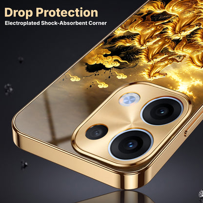 Oppo Reno 13 5G Horses Royal Glory Gold Electroplated Glass Phone Back Case