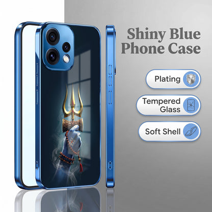 Oppo Reno 15 5G Divine Shiva Trisul Blue Electroplated Glass Phone Back Case