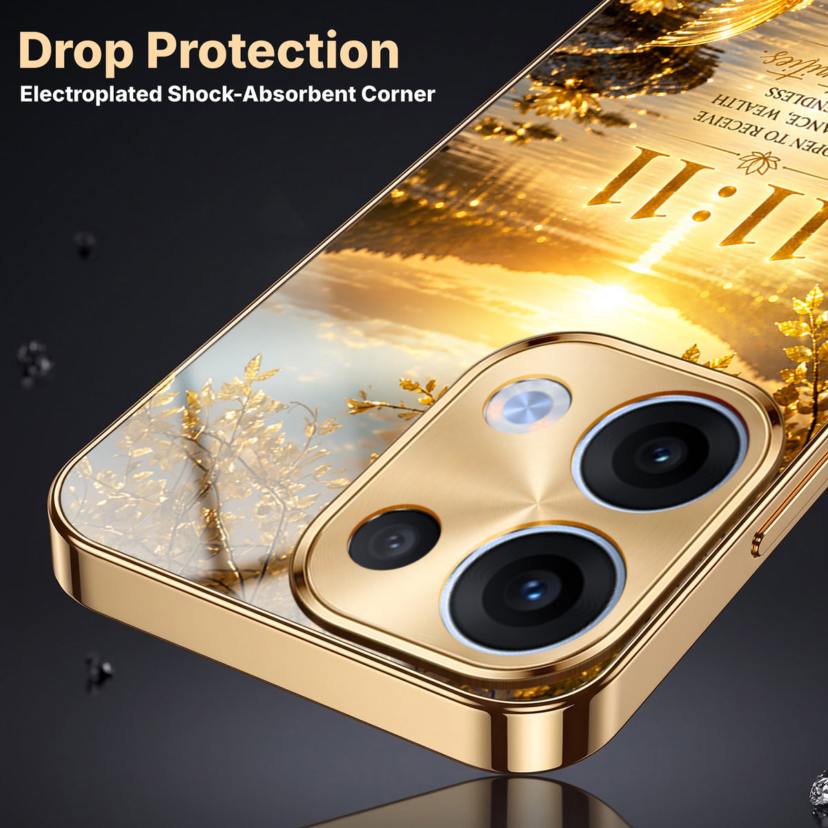Oppo Reno 13 5G 11:11 Manifestation Gold Electroplated Glass Phone Back Case