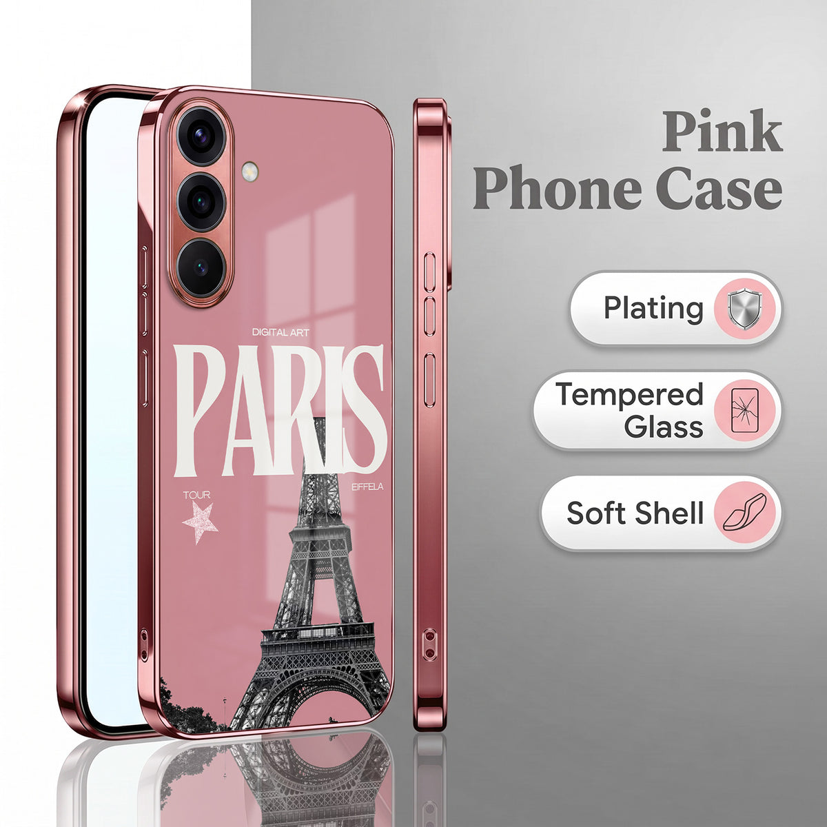 Samsung Galaxy A36 5G Luxury Paris Tower Pink Electroplated Glass Phone Back Case