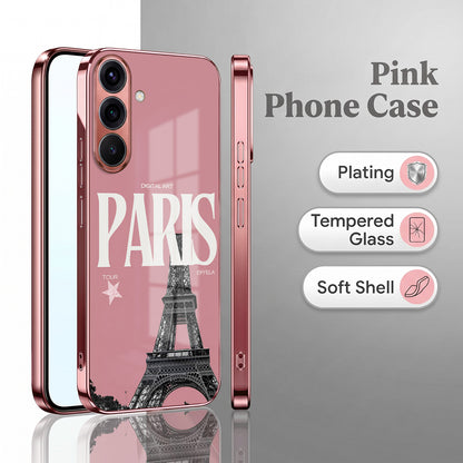 Samsung Galaxy A36 5G Luxury Paris Tower Pink Electroplated Glass Phone Back Case