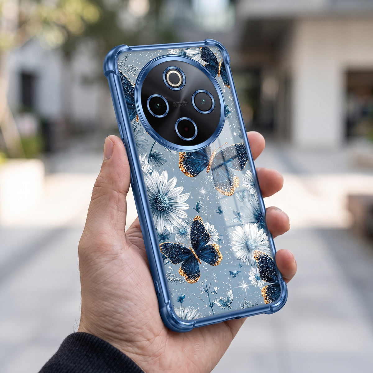 Vivo T4 5G Blue Butterfly Floral Airbags Printed Back Case