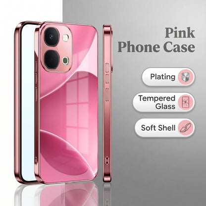 Vivo T5x 5G Luxury Glossy Wave Pink Electroplated Glass Phone Back Case