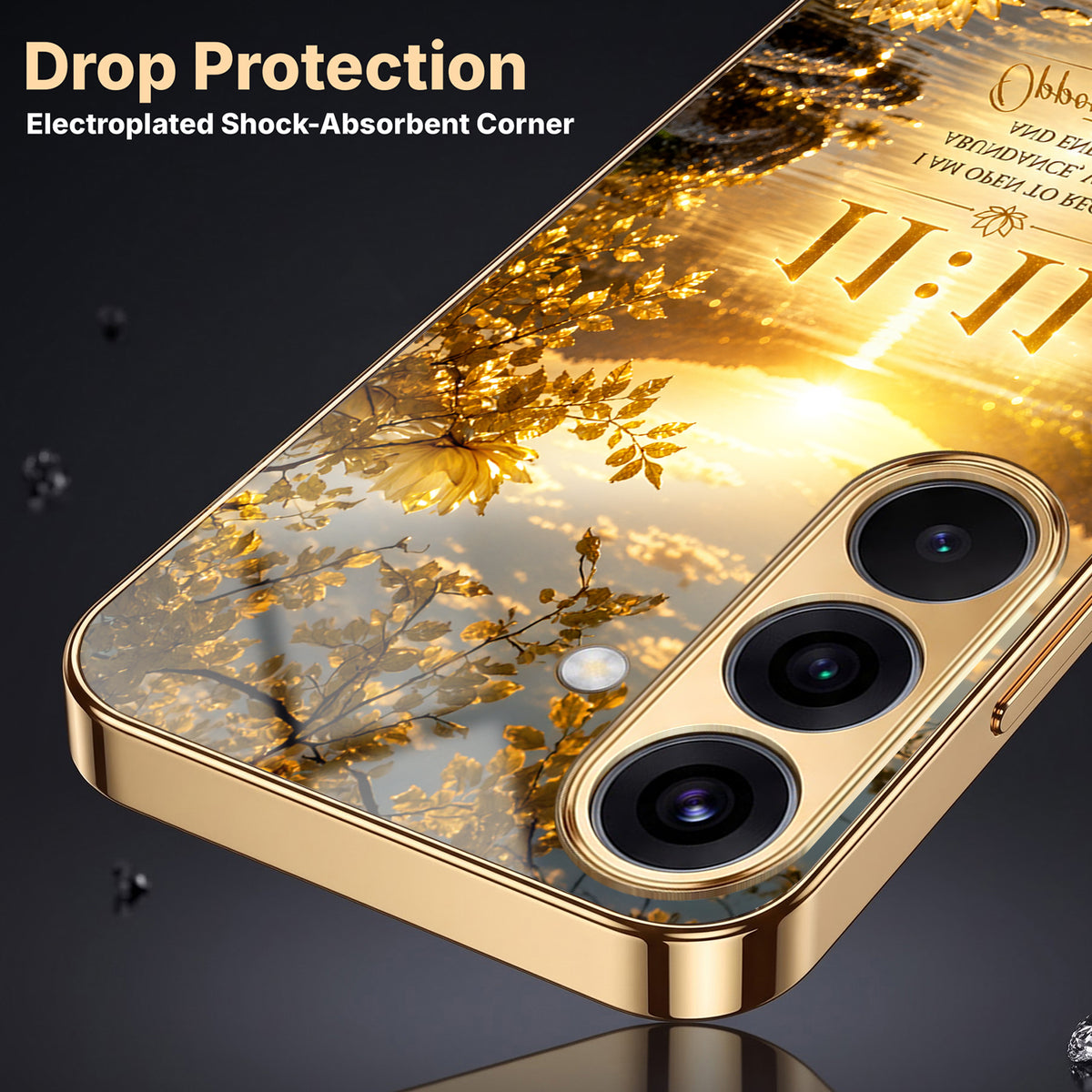 Samsung Galaxy A36 5G 11:11 Manifestation Gold Electroplated Glass Phone Back Case
