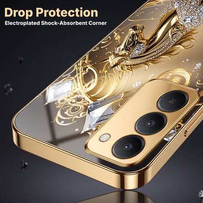 Redmi 15 5G Luxury Horse Texture Gold Electroplated Glass Phone Back Case
