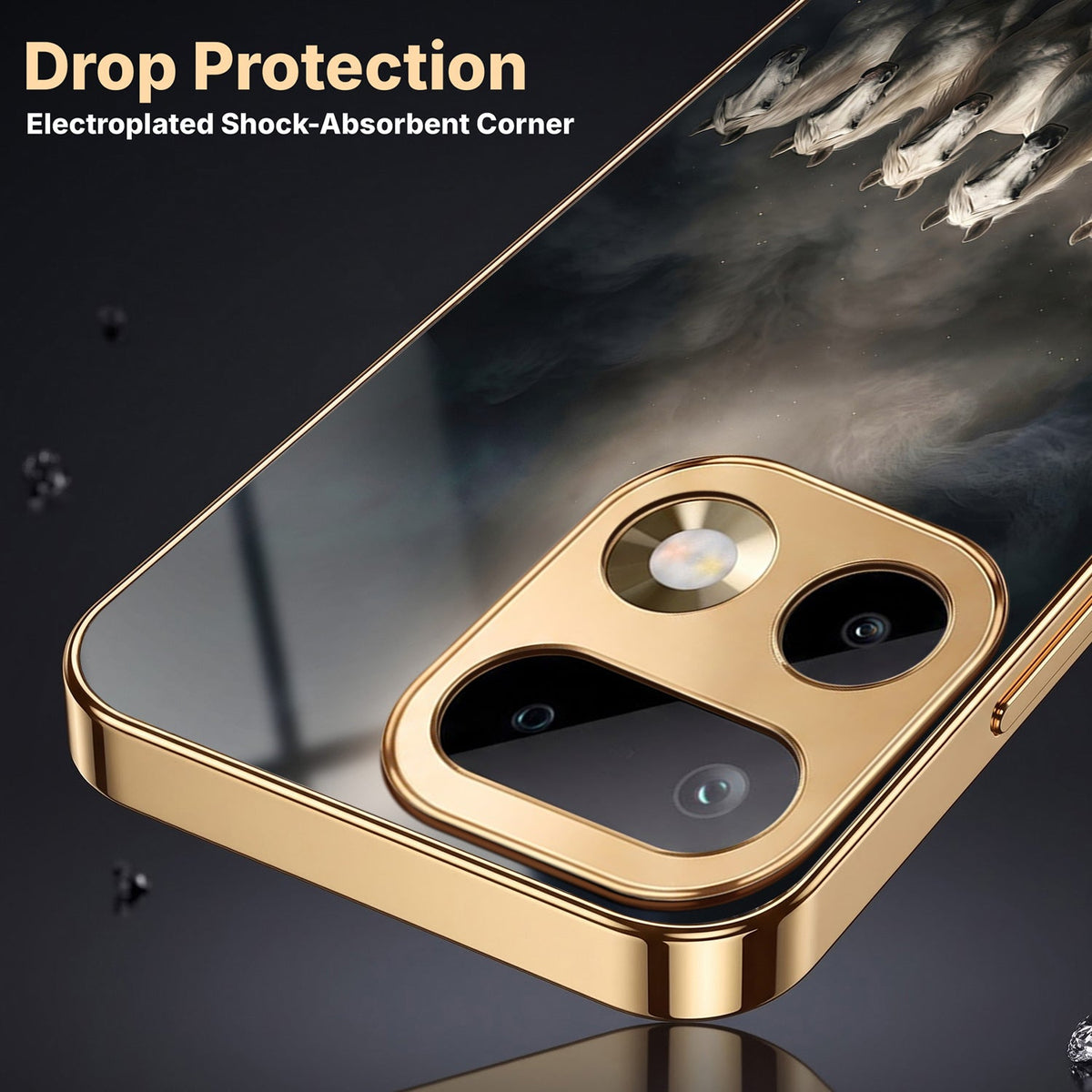 Realme 16 Pro+ 5G Running Horses Gold Electroplated Glass Phone Back Case