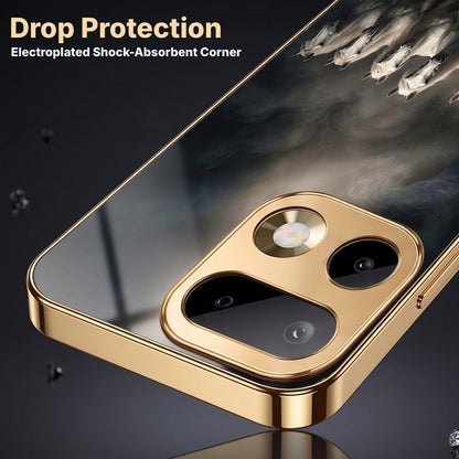 Realme 16 Pro+ 5G Running Horses Gold Electroplated Glass Phone Back Case