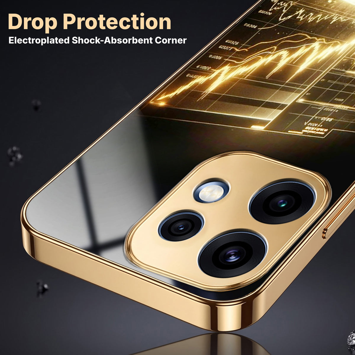 Oppo Reno 16 5G Luxury Wealth Trader Gold Electroplated Glass Phone Back Case
