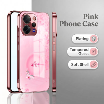 Vivo V70 5G Luxury Shree Radha Pink Electroplated Glass Phone Back Case