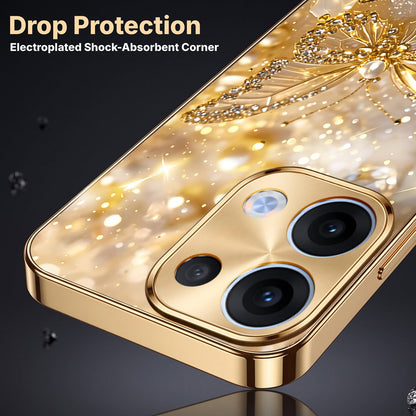 Oppo Reno 13 5G Golden Butterfly Gold Electroplated Glass Phone Back Case
