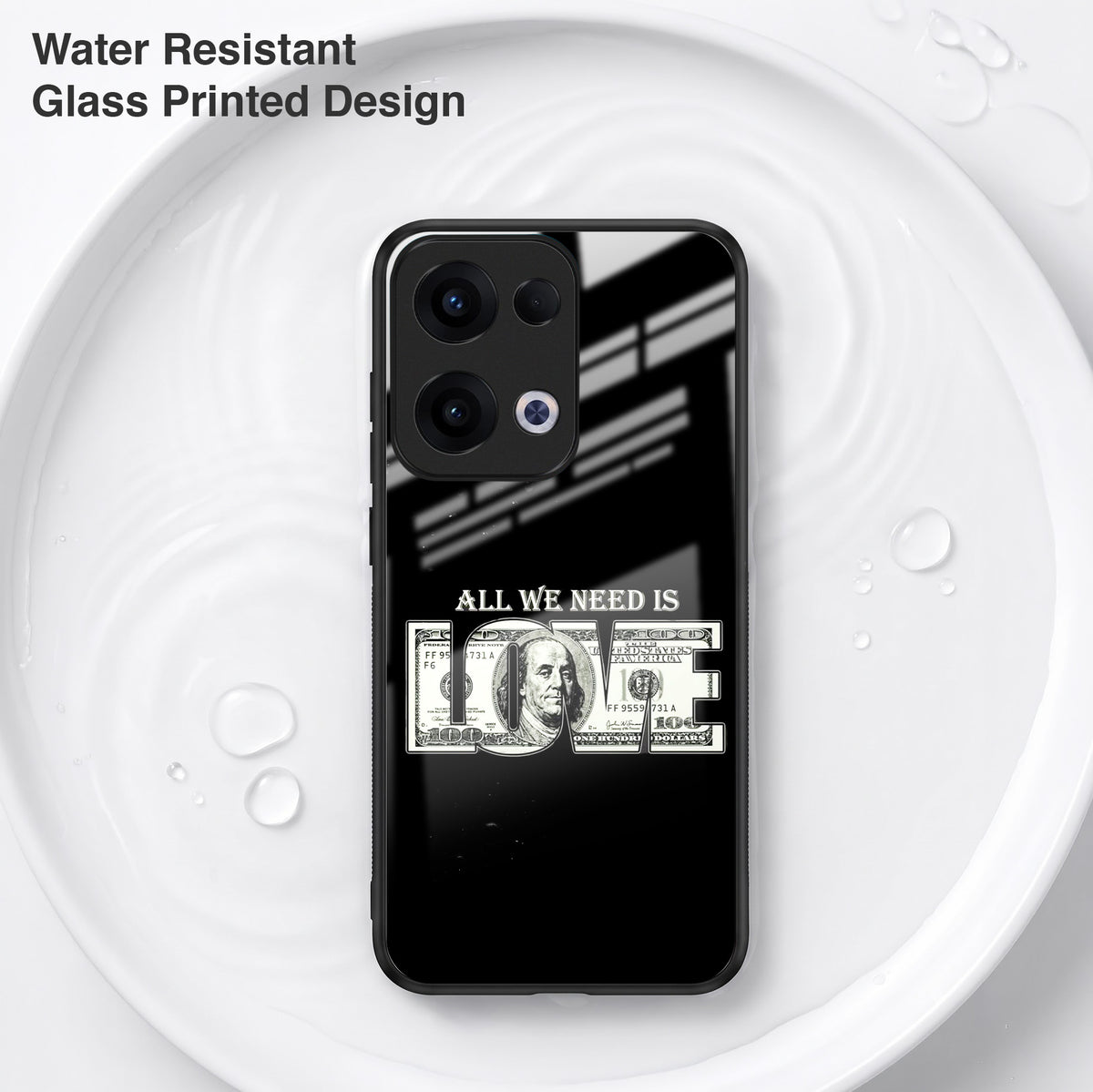 Oppo Reno 13 5G Premium Acrylic Shockproof Glass Back Case (Money Love)