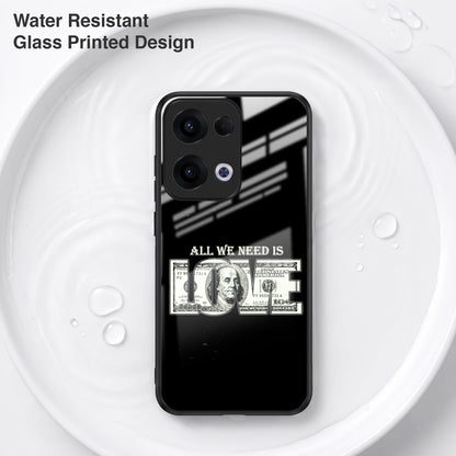 Oppo Reno 13 5G Premium Acrylic Shockproof Glass Back Case (Money Love)