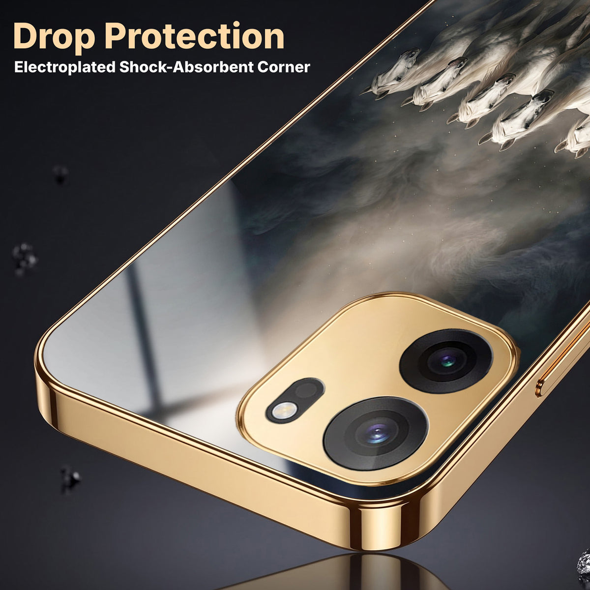 OnePlus Nord CE6 5G Running Horses Gold Electroplated Glass Phone Back Case