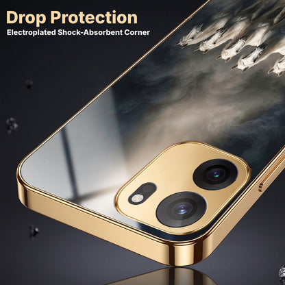 OnePlus Nord CE6 5G Running Horses Gold Electroplated Glass Phone Back Case