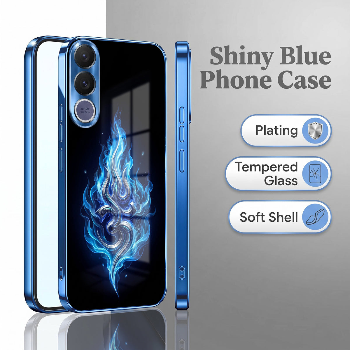 Vivo V70 FE 5G Blue Flame OM Blue Electroplated Glass Phone Back Case