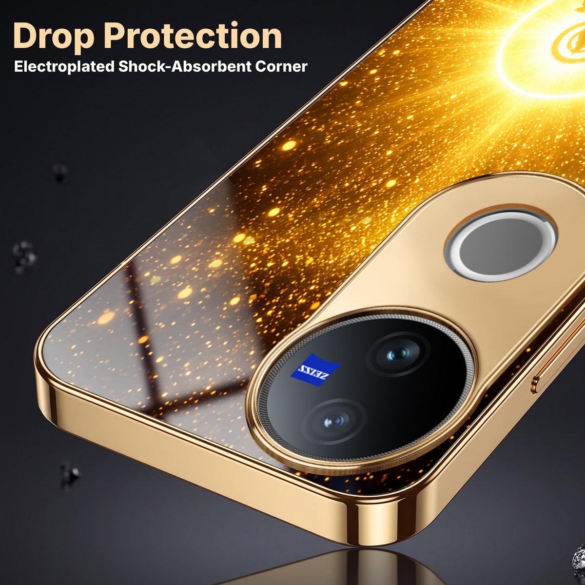 Vivo V50 5G Lakshmi Sacred Gold Electroplated Glass Phone Back Case